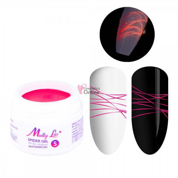 Gel UV Mollylac Spider Fluorescent Rosu Watermelon, gel panza de paianjen 3 ml nr. 5